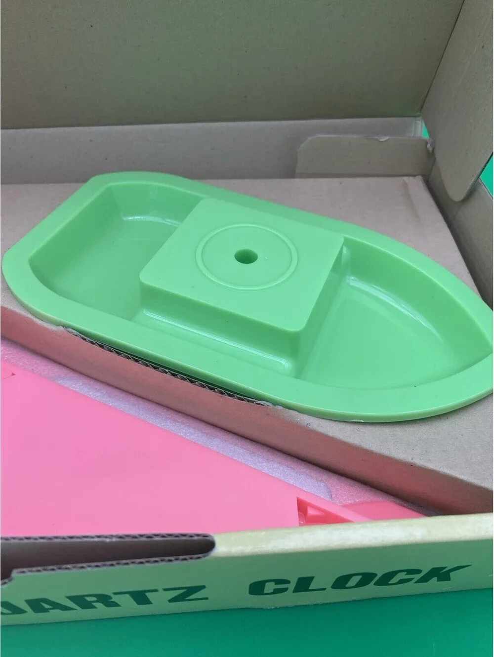 Retro 1980's Sailboat Table Clock, Photo Frame & Mirror - Green & Pink - NOS